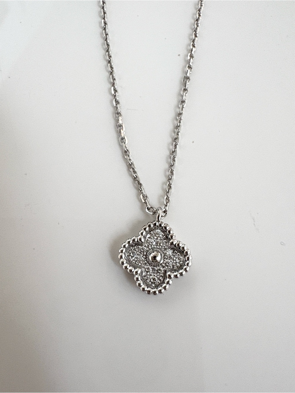 Van Cleef & Arpels 18K White Gold Diamond Sweet Alhambra Pendant Necklace - Picture 3 of 7